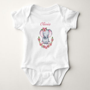 Cute Rosa Blommigt Baby Elephant Girls T Shirt