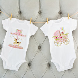 Cute Rosa Blommigt Baby Pony Carousel T Shirt