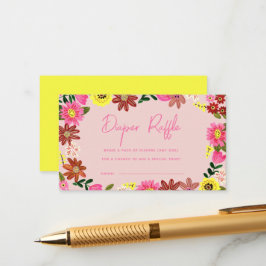 Cute Rosa Blommigt Baby Shower Diaper Raffle Bilje Tilläggskort