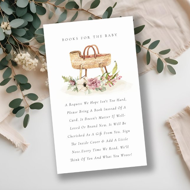 Cute Rosa Blommigt Bassinet Bokar for Baby Shower Tilläggskort (Skapare uppladdad)