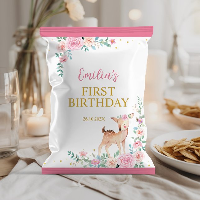 Cute Rosa Blommigt Birthday Chip Bag Wrapper Reklamblad (Skapare uppladdad)
