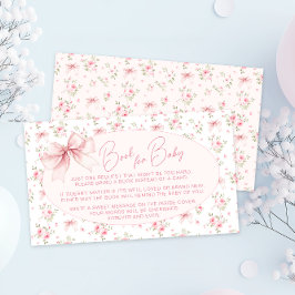 Cute Rosa Blommigt Bow Bok för Flicka Shower Tilläggskort