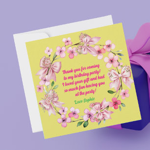 Cute Rosa Blommigt Bow Girl Birto Birday Tack Kort