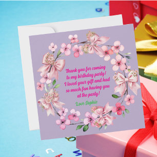 Cute Rosa Blommigt Bow Girl Birto Birday Tack Kort