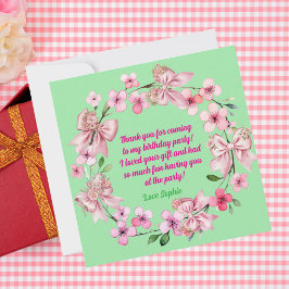 Cute Rosa Blommigt Bow Girl Birto Birday Tack Kort