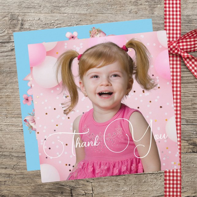 Cute Rosa Blommigt Bow Girl Birto Birday Tack Kort (Skapare uppladdad)