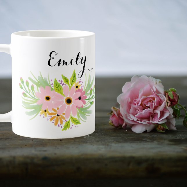 Cute Rosa Blommigt Bridesmaid Gift Favor Idea Mugg (Skapare uppladdad)