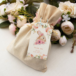 Cute Rosa Blommigt Bunny Baby Shower Presentetikett