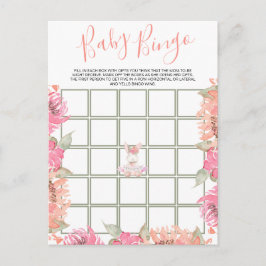 Cute Rosa Blommigt Bunny Bingo Baby Shower Game Ca Inbjudan Vykort