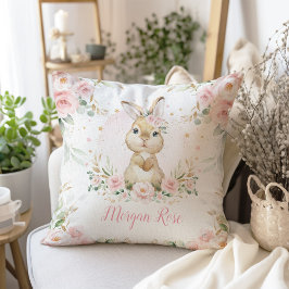 Cute Rosa Blommigt Bunny Rabbit Flicka Nursery Kudde