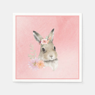 Cute Rosa Blommigt Bunny Watercolor Baby Shower Pappersservett