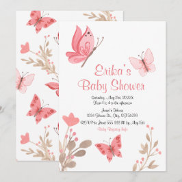 Cute Rosa Blommigt Butterflies Baby Shower Inbjudningar