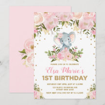 Cute  Rosa Blommigt Elefant 1:a födelsedagen Party