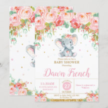 Cute Rosa Blommigt Elephant Baby Shower Flicka