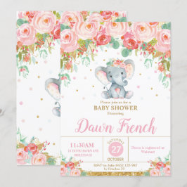 Cute Rosa Blommigt Elephant Baby Shower Flicka Inbjudningar