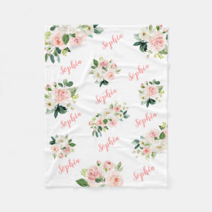 Cute Rosa Blommigt Flicka Namn Baby Blanket Fleecefilt