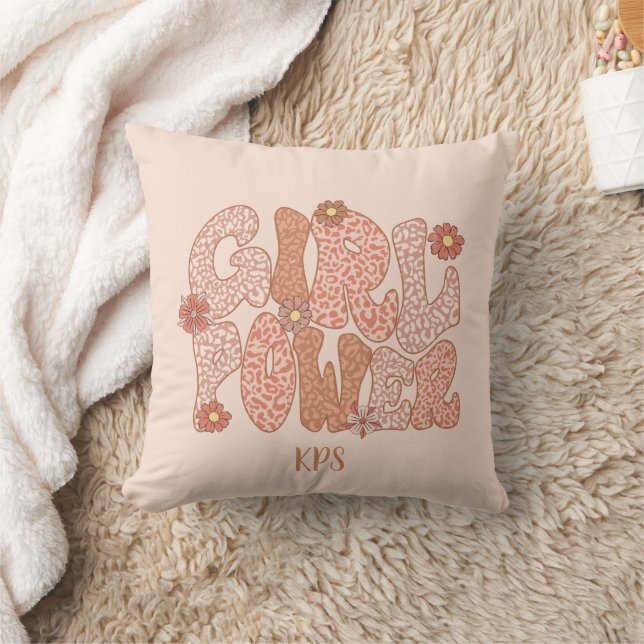 Cute Rosa Blommigt Girl Girl Power Monogram Initia Kudde (Filt)