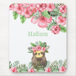 Cute Rosa Blommigt Hawaiian Sloth Animal Namn Musmatta