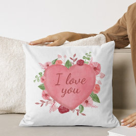 Cute Rosa Blommigt Heart I kärlek You Mamma Mors d Kudde