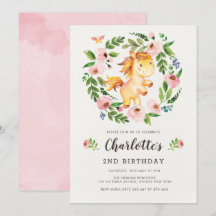 Cute  Rosa Blommigt Horse Pony Girl Birthday