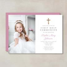 Cute Rosa Blommigt Kor Photo Girl First Communion