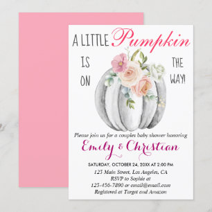 Cute Rosa Blommigt Little Pumpkin Couple Baby Show Inbjudningar
