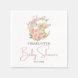 Cute Rosa Blommigt Måne Girl Elephant Baby Shower Pappersservett