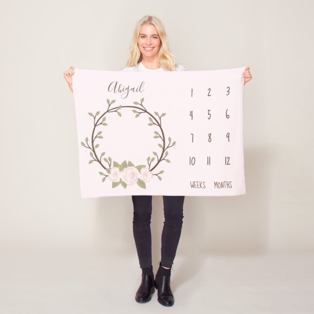 Cute Rosa Blommigt Milsten av utandningsluften Bab Fleecefilt (På plats)