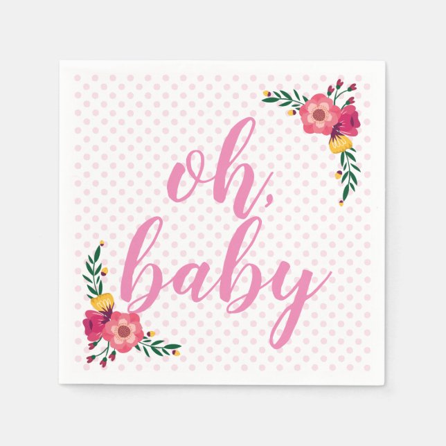Cute Rosa Blommigt Oh Baby Baby Shower Pappersservett (Framsidan)