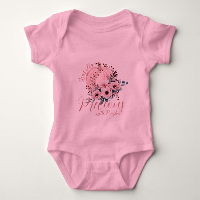Cute Rosa Blommigt Pumpkin Autumn Flicka T Shirt (Framsida)