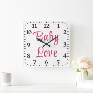 Cute Rosa Blommigt Ro Polka Dot Baby Nursery Fyrkantig Klocka