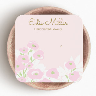 Cute Rosa Blommigt  Script Stud Earring Fyrkantigt Visitkort