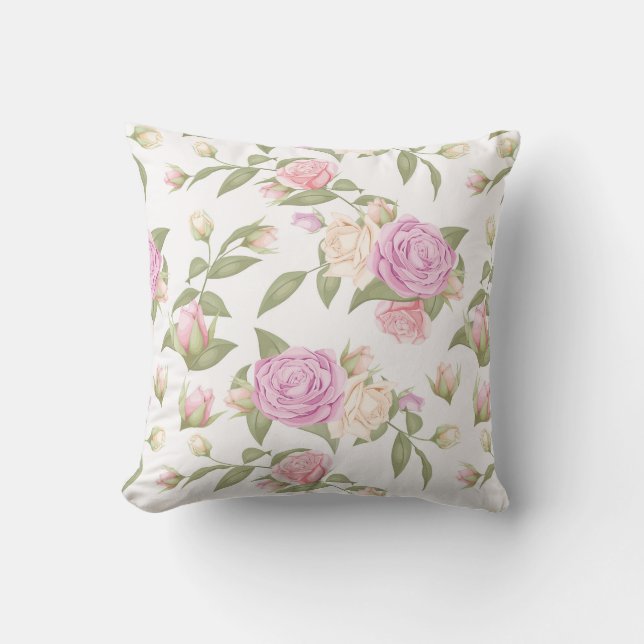 Cute Rosa Blommigt Teckning Kudde (Framsida)