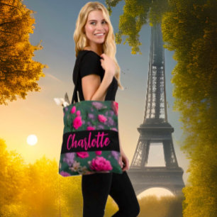Cute Rosa Blommigt Tote Bag Tygkasse