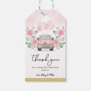 Cute Rosa Blommigt Travel Drive Thru Baby Shower Presentetikett
