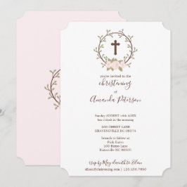 Cute Rosa Blommigt Utandning Kor Baptism Christing Inbjudningar