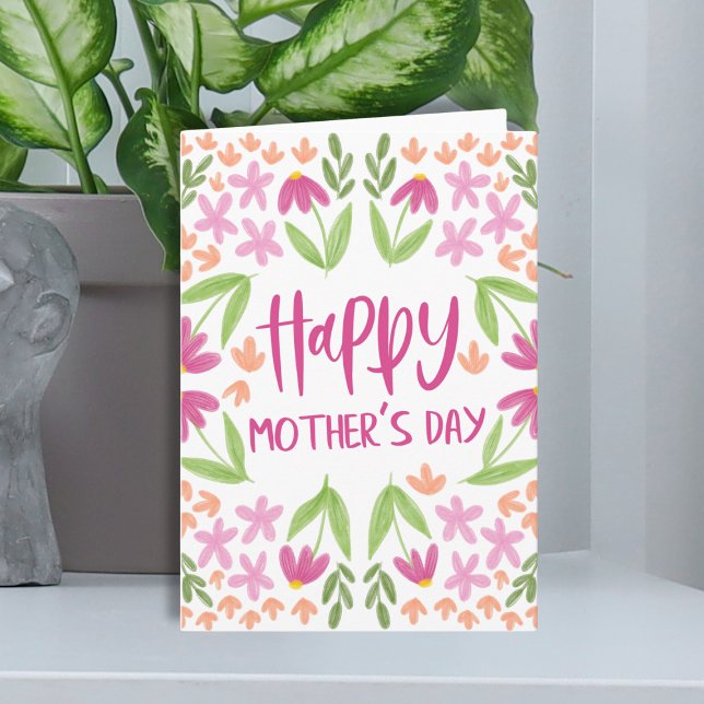 Cute Rosa Blommigt Vattenfärgen Mors dag är mappad Anteckningskort (Cute Pink Floral Watercolor Mother's Day Folded Note Card
)