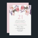 Cute Rosa Blommigt Watercolor 21 Birthday Inbjudan<br><div class="desc">Cute Rosa Blommigt Watercolor 21 Birthday Inbjudan vackra elegant blommigt vattencolor design Fully Anpassade / personlig Heirloom Peonies Design från: https://www.etsy.com/shop/SmallHouseBigPony</div>