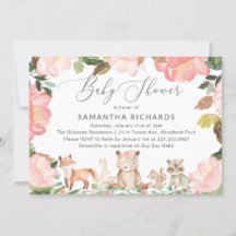 Cute Rosa Blommigt Woodland Animals Girl Baby Show