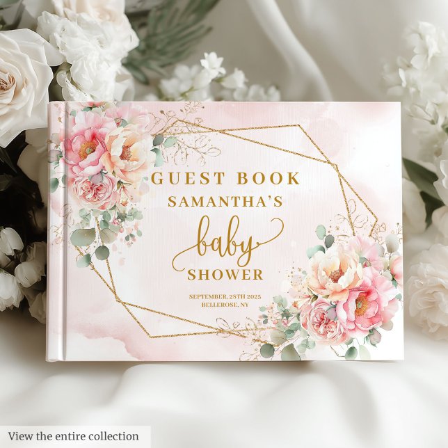 Cute  rosa blommor, babyduschgäst bok (Cute blush pink flowers baby shower guest book)