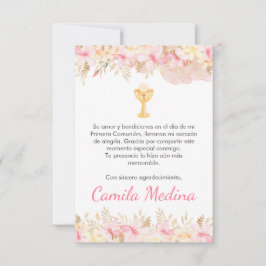 Cute Rosa-blommor och chalice First Communion Tack Kort