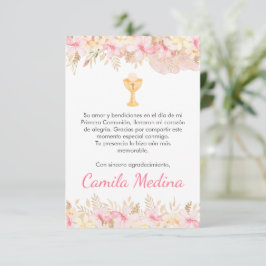 Cute Rosa-blommor och chalice First Communion Tack Kort