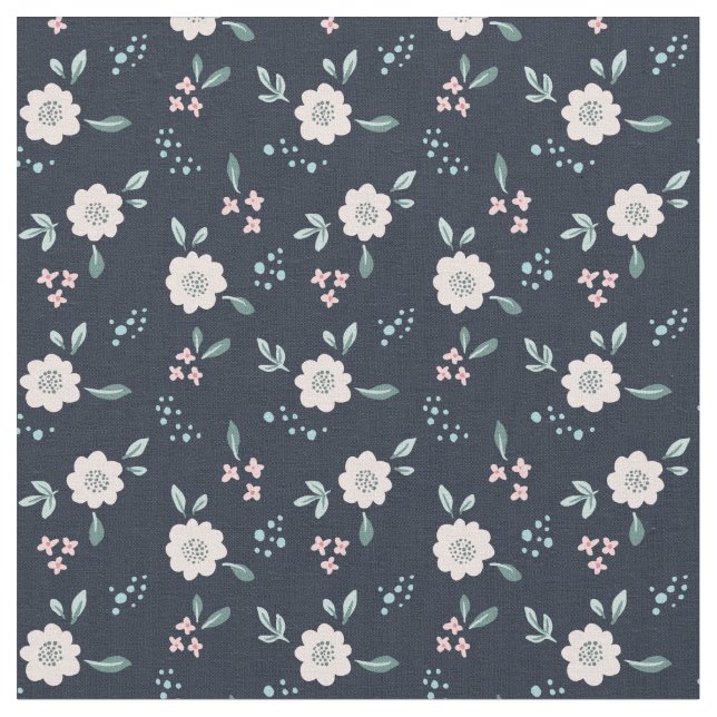 Cute rosa-blommor på marinens bakgrundsdesign tyg (Närbild)