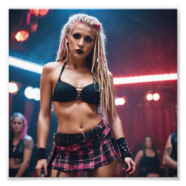 Cute Rosa Blonde DreadDancer i Tartan Skirt Fototryck