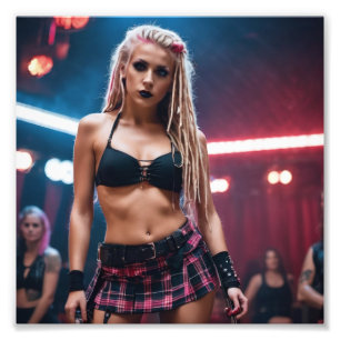 Cute Rosa Blonde DreadDancer i Tartan Skirt Fototryck