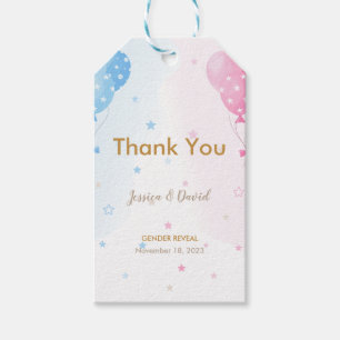 Cute Rosa Blue Balloons Boy eller Girl Gender Reve Presentetikett