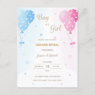 Cute Rosa Blue Balloons Boy eller Girl Gender Reve Vykort