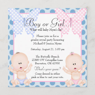 Cute Rosa & Blue Butterfly Gender Reveal Inbjudan