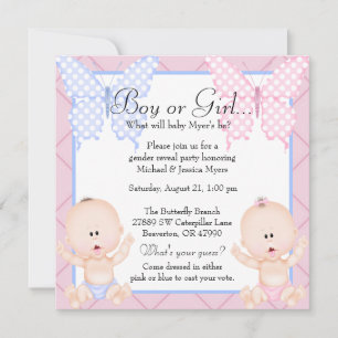 Cute Rosa & Blue Butterfly Gender Reveal Inbjudan