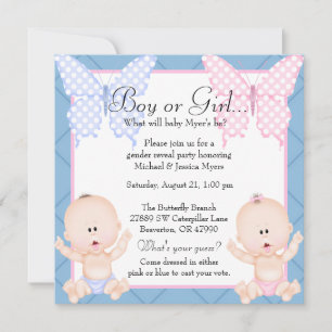 Cute Rosa & Blue Butterfly Gender Reveal Inbjudan